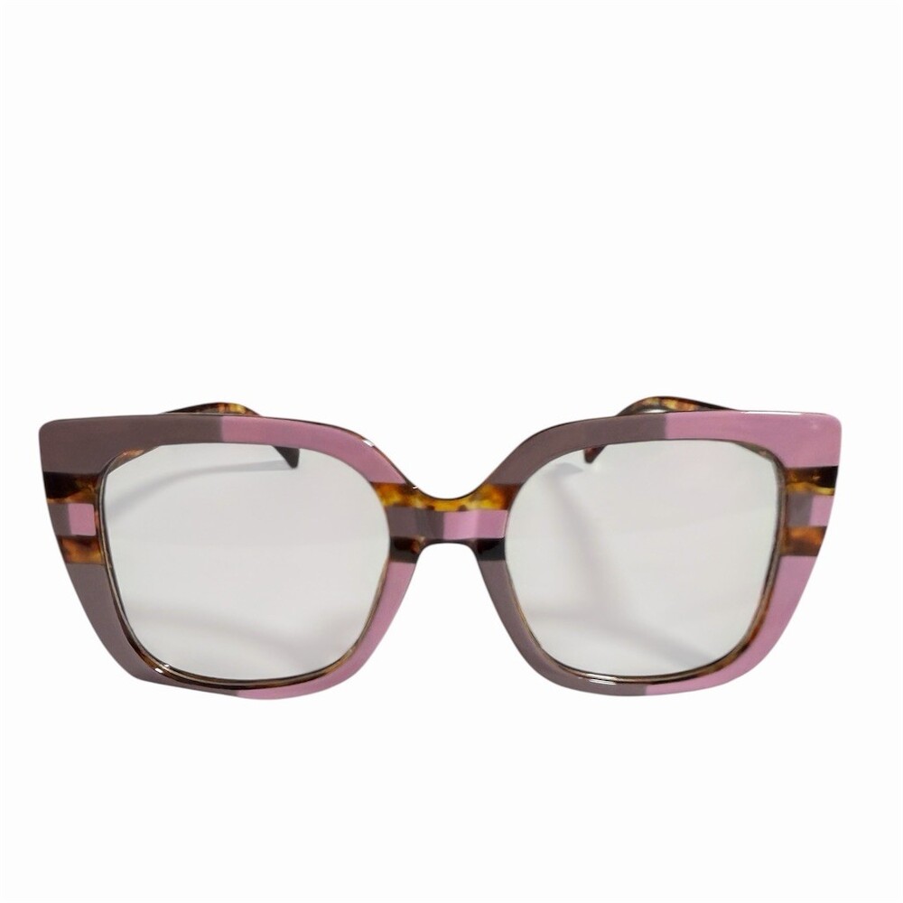 Oversized Square Cat-Eye Fashion Glasses Pink/Mauve Tortoise Stripe - Picture 3 of 16